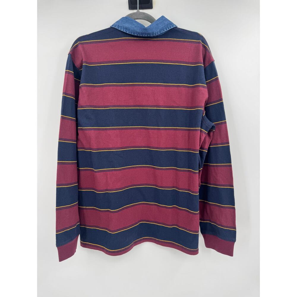 Levi's Preppy Rugby Polo Shirt Men Large Maroon Navy Striped Classic Varsity - Picture 5 of 9